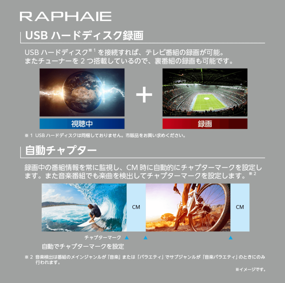 RAPHAIE USBハードディスク録画 自動チャプター